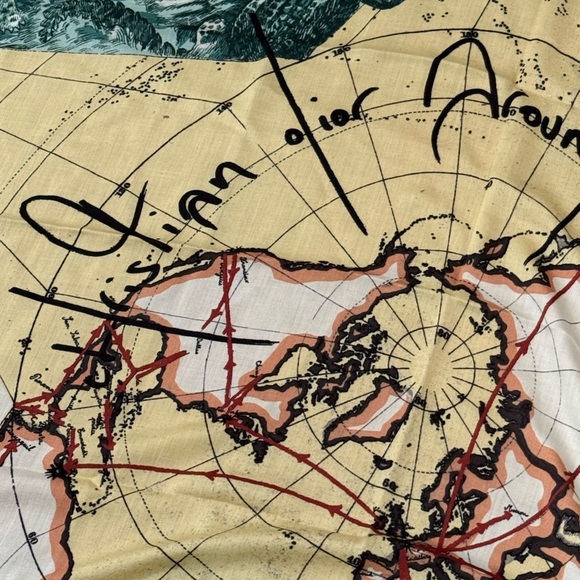 Dior NWT 140cm Around the World cashmere silk fringe globe shawl scarf wrap - Picture 5 of 7